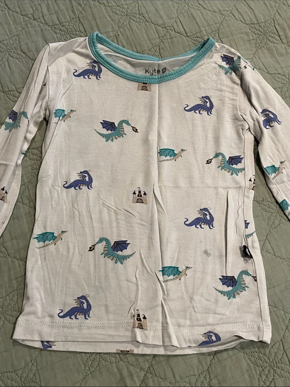 KYTE Baby 2T White Dragon Print Pajama Set with Blue Trim